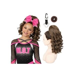 14" Curly Cheer Ponytail Hair Piece Extension Warm Mocha Blend Dance Cheer